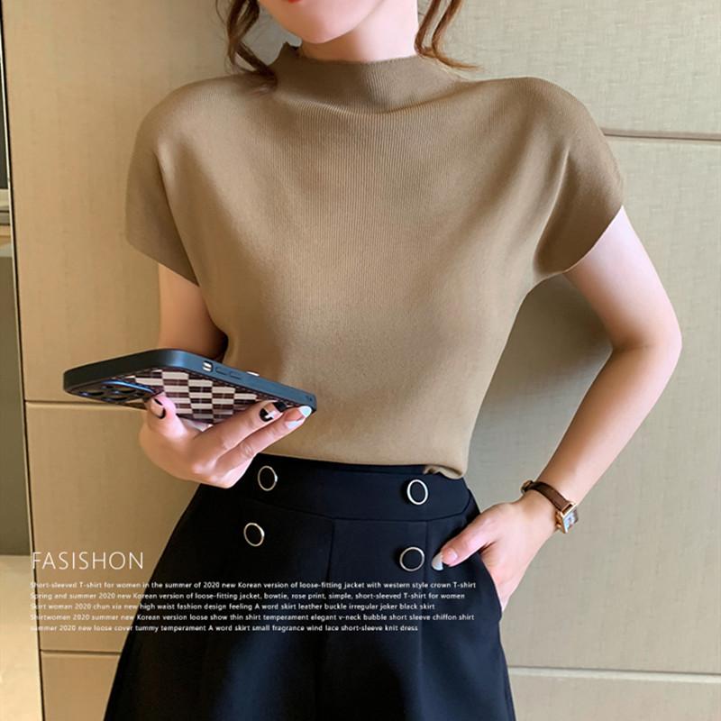 

Women' Sweaters Yasuk Summer Fashion Solid Casual Turtleneck Pullover Women' Short-Sleeved Slim Loose Tees Top Simple Gentle Elasticit, Black