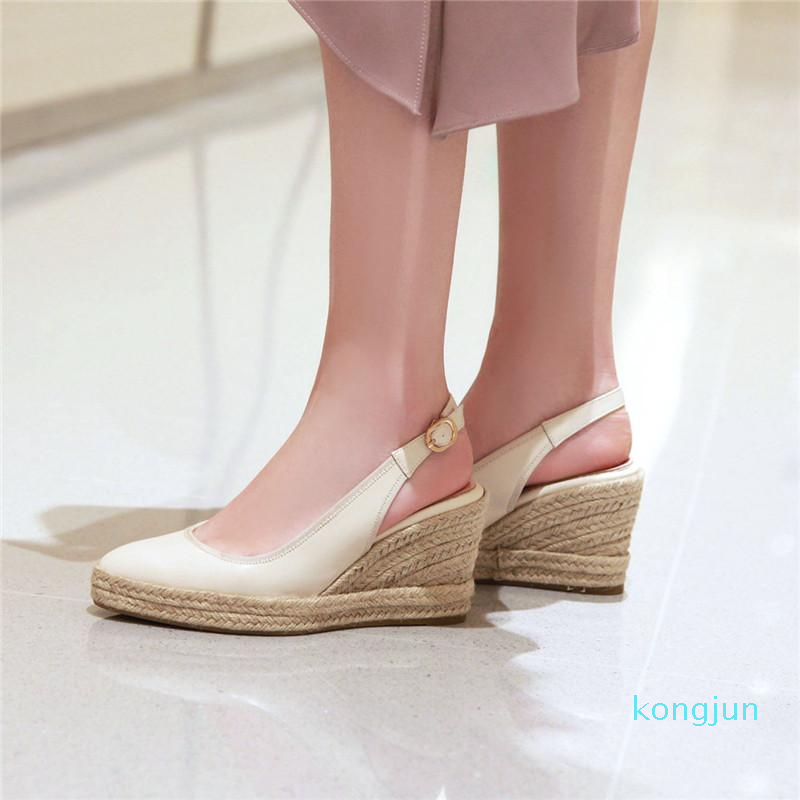 

Dress Shoes Summer Daily Casual Womens Sandals Pumps Platform Weaving Wedges Heels Buckle Slingbacks Black Woman Size 44Dress
