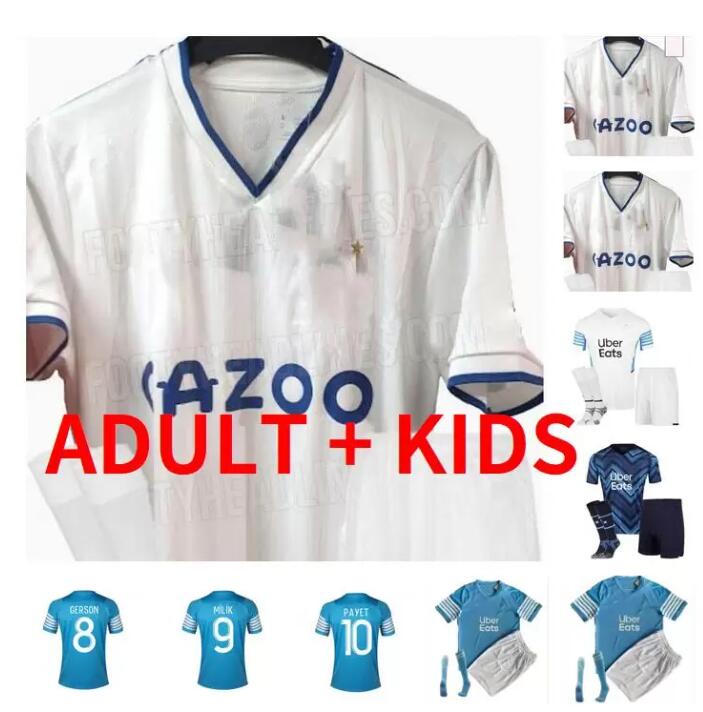 

Men kids sets kit socks Maillot OM 2022 2023 Olympique De Marseilles Soccer jerseys Maillots foot UNDER MILIK BALR BENEDETTO PAYET 22 23 GERSON jersey GUENDOUZ shirts