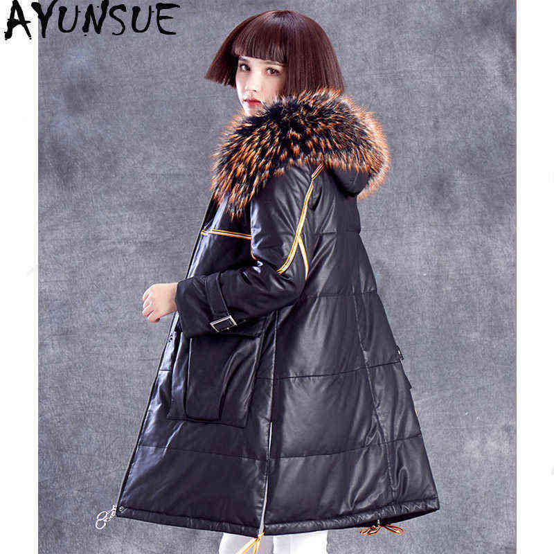 

Ayunsue Women Fur Coat Female Real Raccoon Fur Collar Down Jacket Winter Coat Women Real Sheepskin Coat Chaqueta Mujer MY4546 J220727, Black