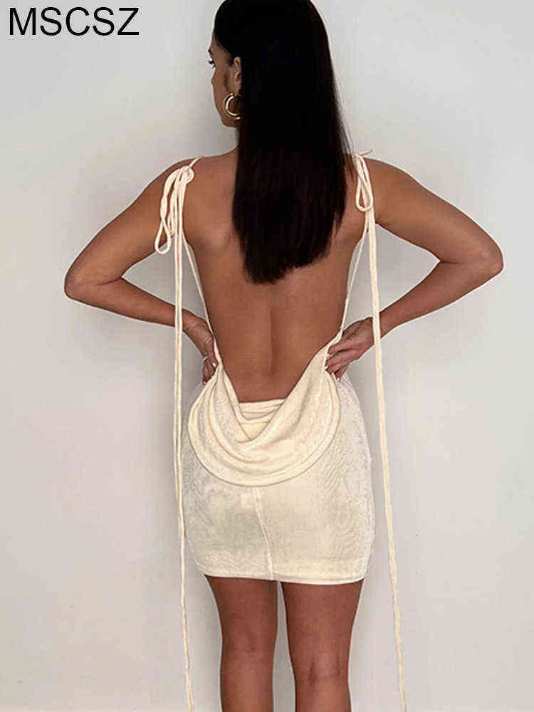 Spaghetti Strap Backless Mini Dress Women Cowl Neck Slip Party Dresses Sexy Short Summer Beach Dress Bodycon T220816