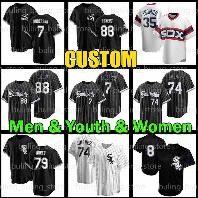 

7 Tim Anderson 88 Luis Robert Jersey White Sox Baseball Eloy Jimenez Yoan Moncada Jose Abreu Joe Kelly A. J. Pollock Yermin Mercedes Frank Thomas Lucas Giolito Lance Lynn, Women new custom cool base(b w)