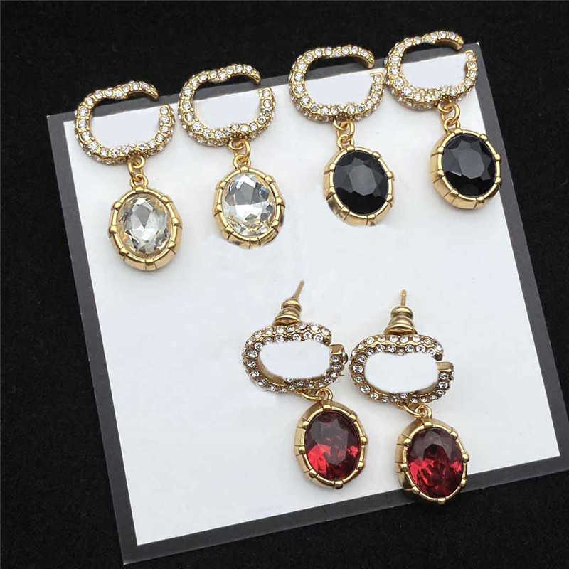 

Shiny Diamond Charm Earrings Women Double Letter Crystal Pendant Studs 3 Colors Rhinestone Pendant Eardrops With Gift Box