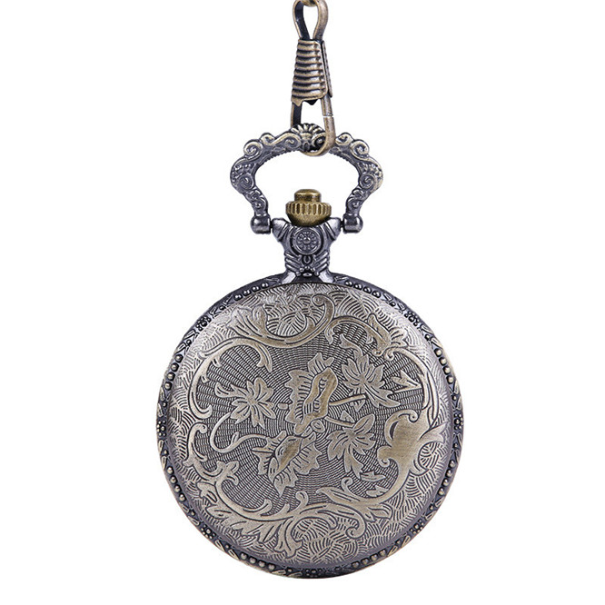 

10pcs Dad letter bronze thick chain Vintage Lace embossed Pocket Watch-1, Black