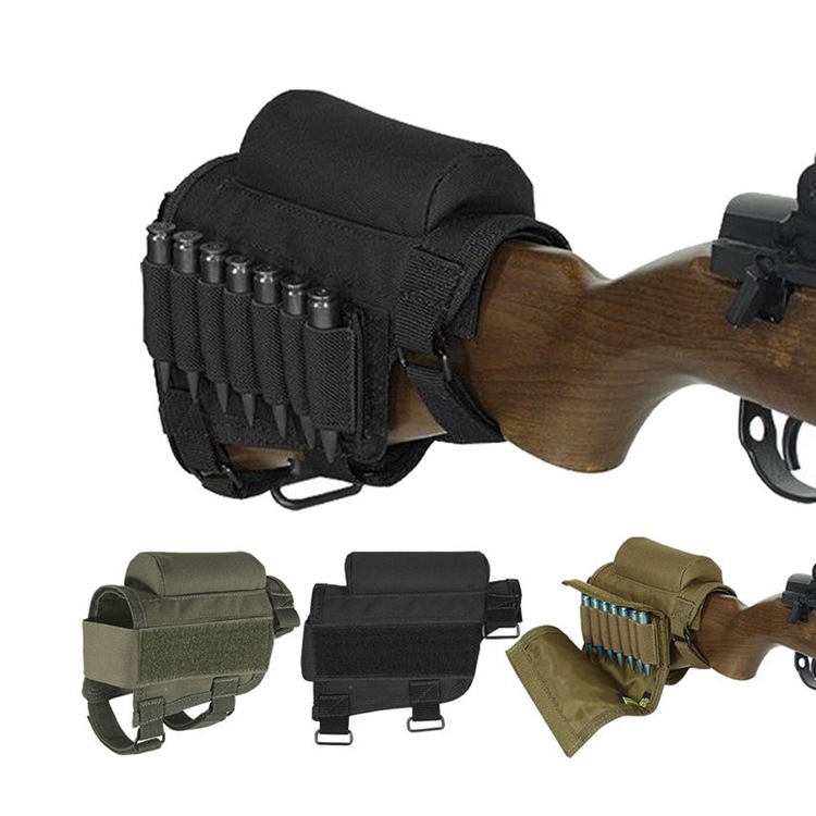 

Adjustable Outdoor Army Backpacks Tactical Butt Stock Rifle Cheek Rest Pouch Bullet Holder Nylon Riser Pad Ammo Cartridges Bag, Khaki