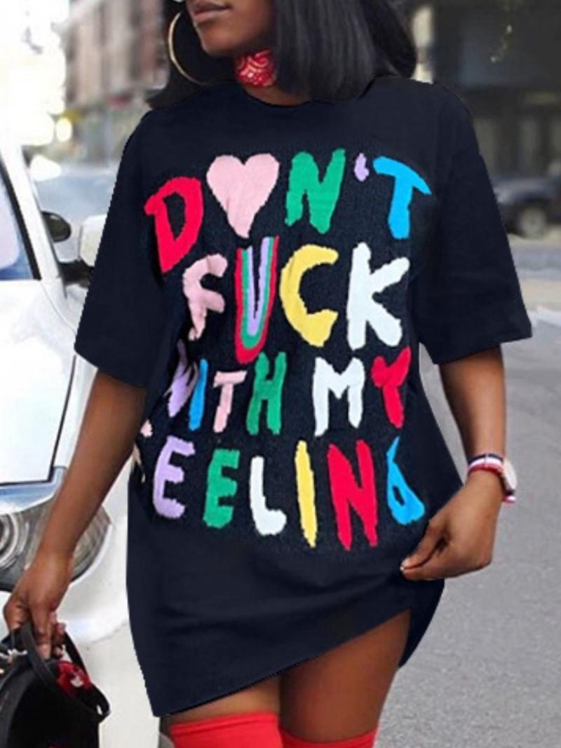 

Plus Size Dresses Dress Heart Letter Print Casual T Shirt Women Fashion Summer O Neck Short Sleeves Loose VestidosPlus, As pic
