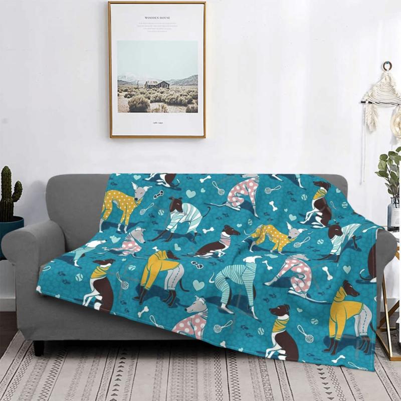 

Blankets Greyhounds Dogwalk Turquoise Background Throw Blanket Carpet Flannel Winter Bed Polar Soft