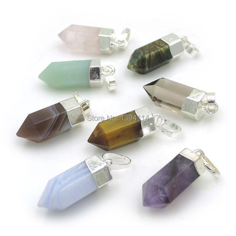

Pendant Necklaces Mixed Stones Amethys Iger Eye/Amazonite/Agat E Point Pendants Hexagon Pillar Of Silve R Cladding Approx 20 7 MmPendant