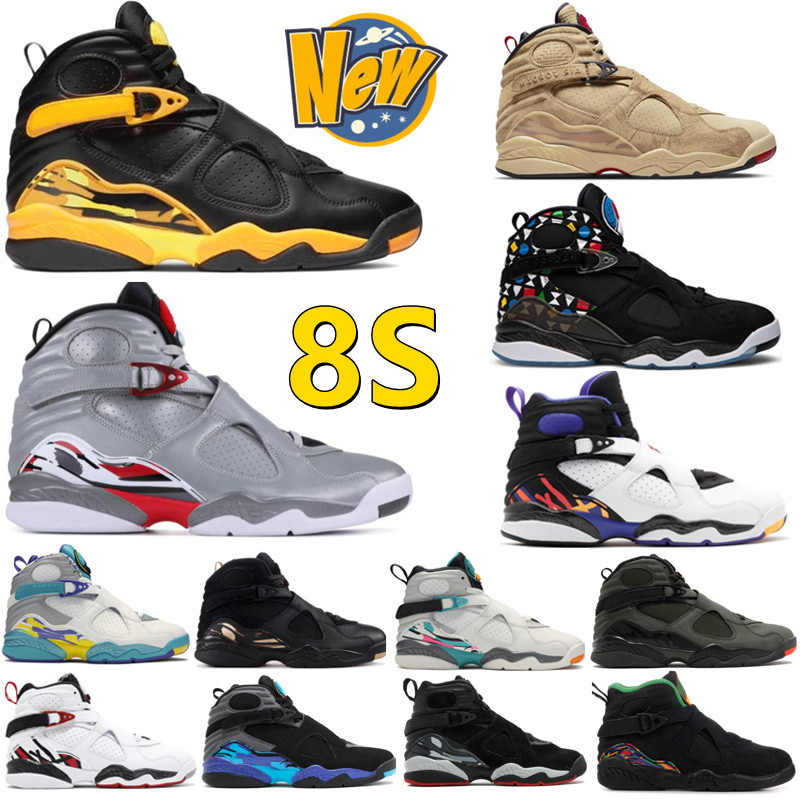 

New 8 8s Men Women Basketball Shoes University Blue UNC Electric Green DMP 8 Black Yellow Taxi Samurai Aqua Chrome South Beach Three Peat Unisex Trainers Sneakers, Box