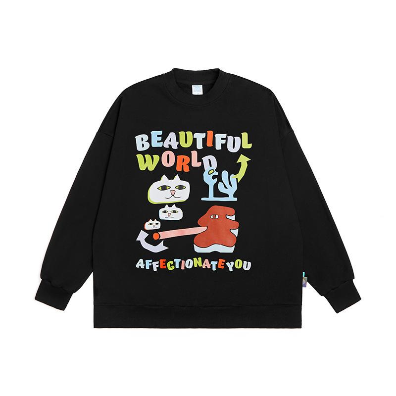 

Men's Hoodies & Sweatshirts Menswear 2022 Autumn Fashion Brand Loose Personalized Letter Cartoon Printed Terry Round Neck Sweater, Black