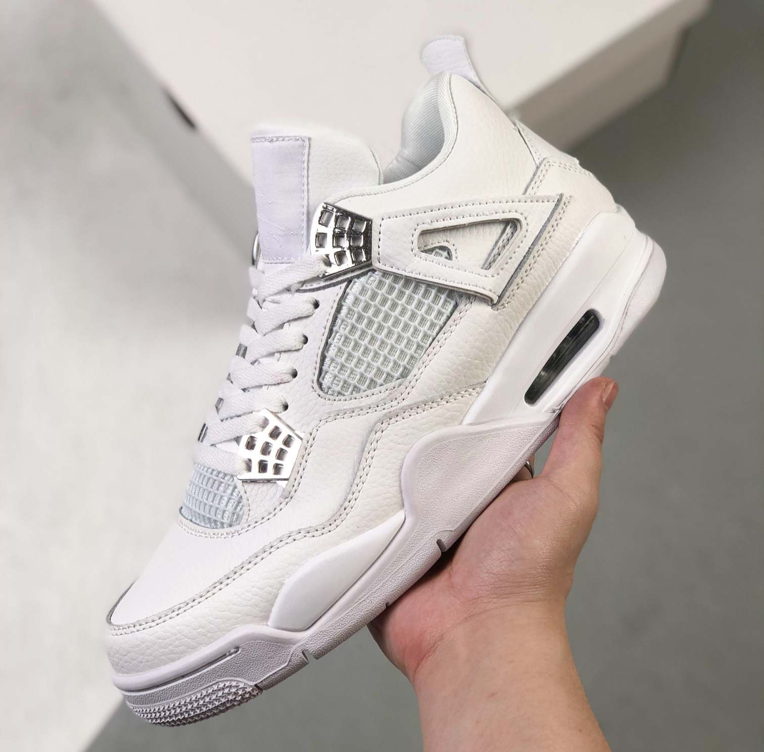 

Designer Shoes 4 Pure Money Mens womens Sports 4s White silver Outdoor Trainers Basketball Sneakers us 5.5-13