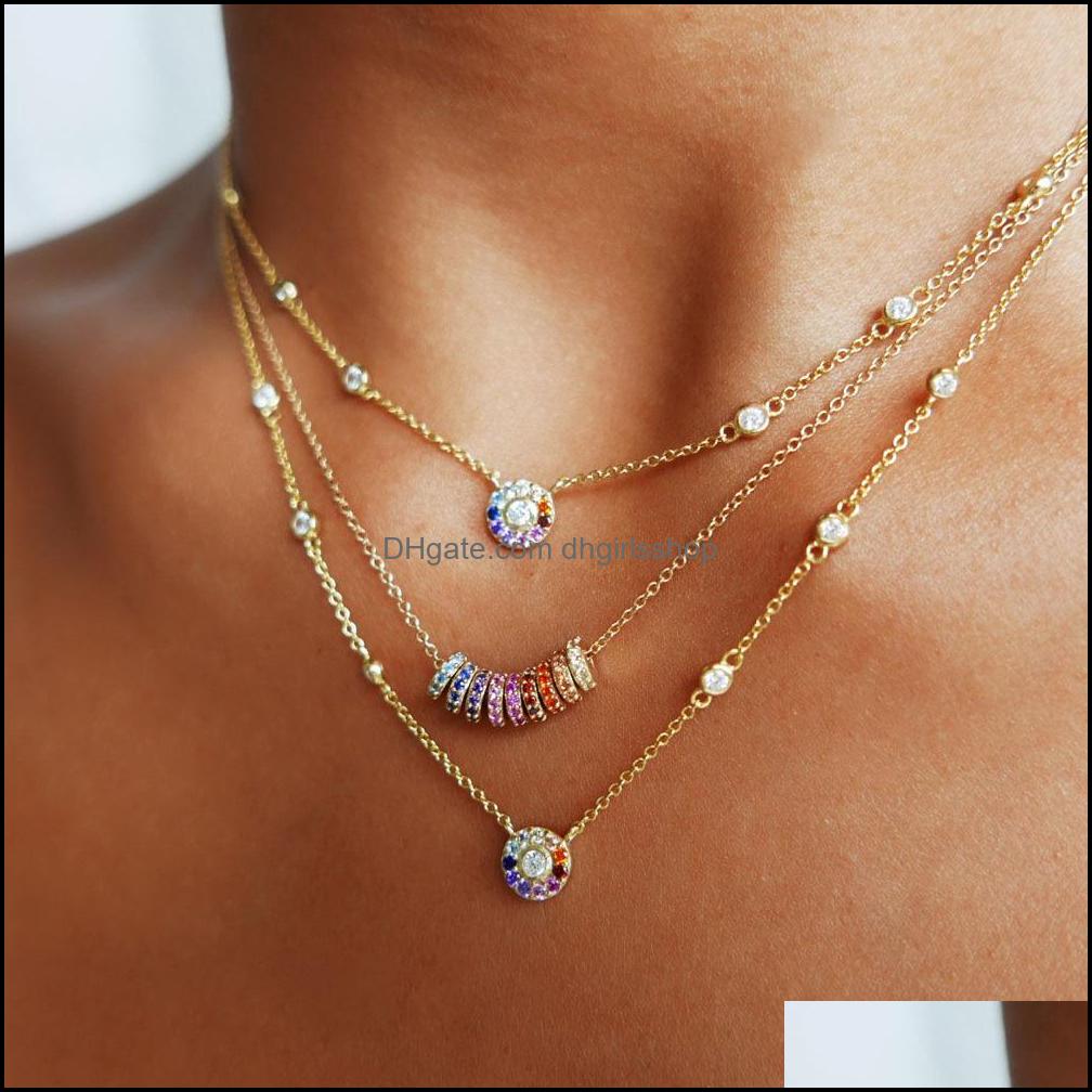

Pendant Necklaces Pendants Jewelry Gold Rainbow Cz Paved Round Circle Beads Floating Moving Beaded Chain Necklace Fashion Dhdzt