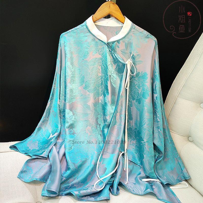 

Ethnic Clothing Traditional Chinese Vintage Blouse Tang Suit Women Flower Print Hanfu Shirts National Woman Chiffon BlouseEthnic