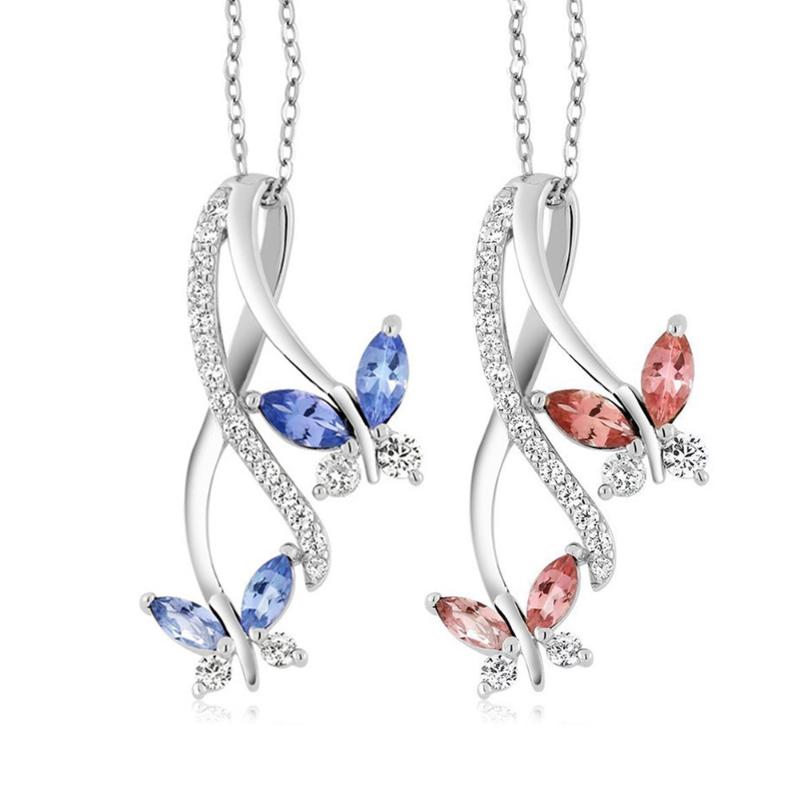 

Pendant Necklaces Elegant Simple Blue Crystal Zircon Butterfly Necklace 6 Color Gem Stone For Women Valentine's Day GiftPendant