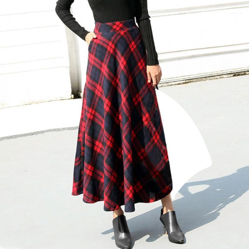 

Skirts Womens Plus Size Woolen Elastic High Waist Plaid Skirt 2022 Autumn Winter Warm Thick Wild Long Ladies Office Maxi, Blue