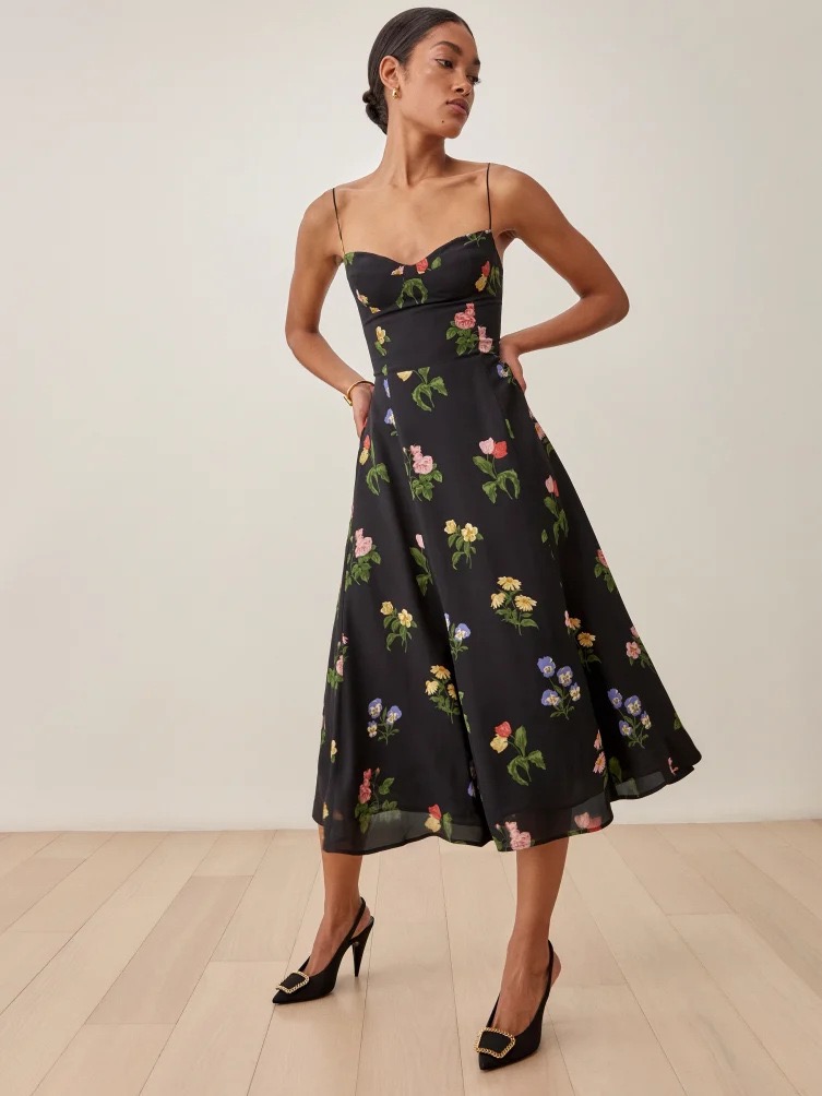 

New Anthropologie ASTR The Label Charisma Fruit Midi Dress, Black