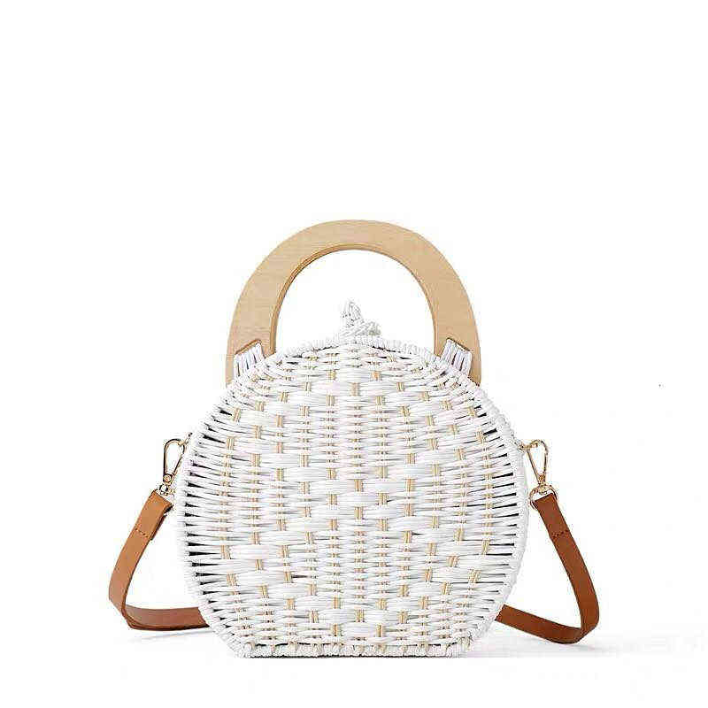 

Semi Round Rattan Woven Bag White Straw Portable Beach Manual