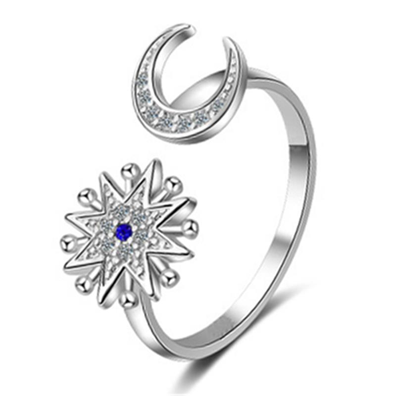 

Fashion Hand White Gold Color Star Moon Ring Suitable for Wedding Party Women Jewelry Micro Set Star Moon Open Ring