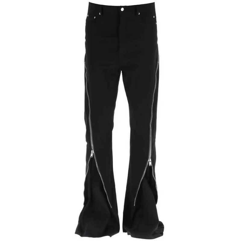 

Men' Jeans Rick ro Owens banana zipper ox King American high street casual micro flare straight tube loose denim pants, Black