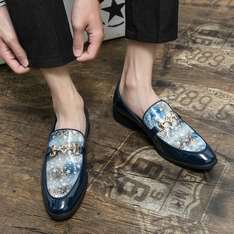 

Loafers Men Shoes PU Leather Solid Color Classic Fashion Metal Buckle European and American Trends Starry Sky Comfortable and Versatile British Style HM443, Clear