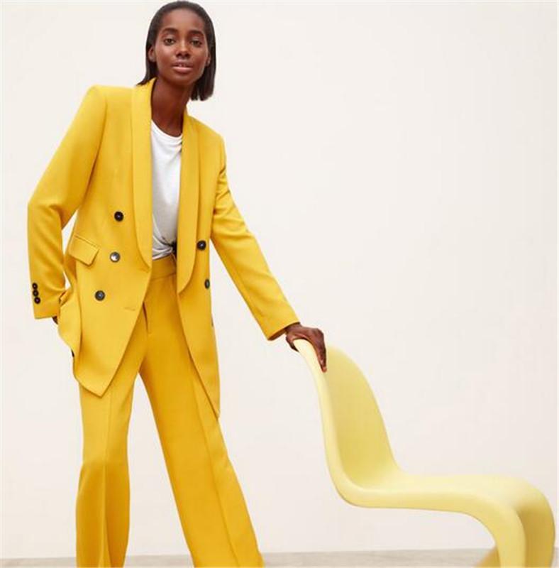 

Women's Two Piece Pants Yellow Pant Suits For Lady Plus Size Ladies Double Breasted Blazer Work Pantsuit Wedding Party Custom MadeWomen's, 008