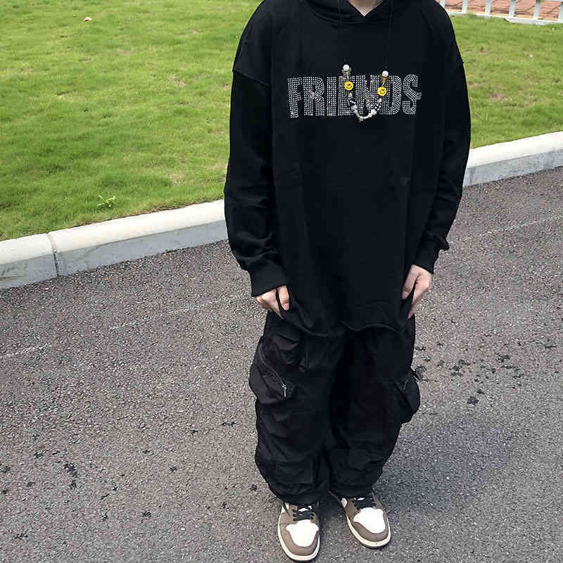 

Vlones hot diamond large V sweater for men and women Edison Chen' same loose oversize Pullover couple Hoodie md, Black velvet