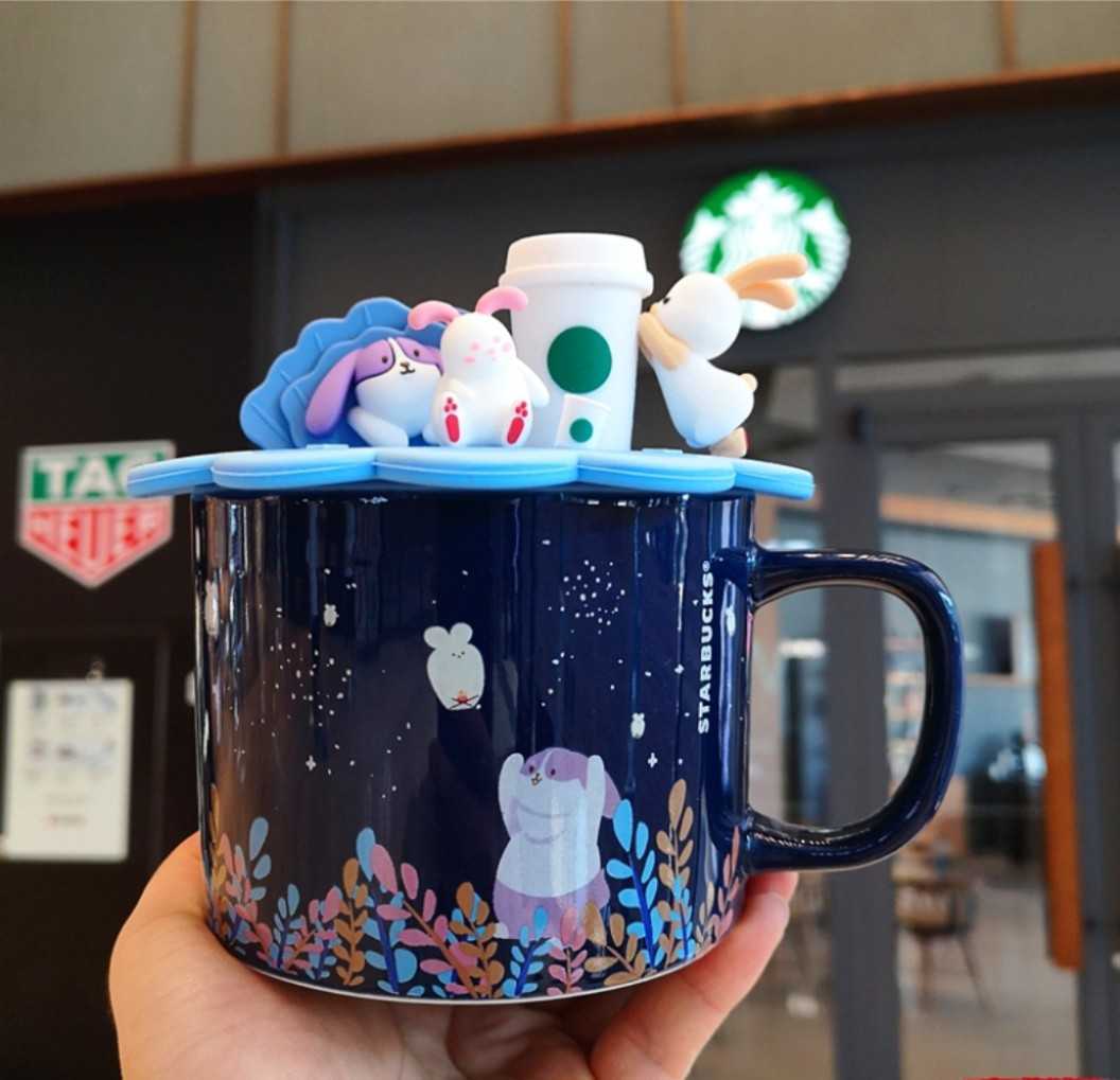 Starbucks mid autumn blue jade rabbit Mug ceramic coffee milk table top cup moon tasting small fresh-image-760189579