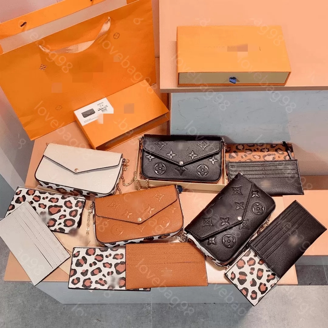

Cowhide Emboss Leopard POCHETTE FELICIE Shoulder Bags Envelope Purse Women Cross Body Bag Clutch Wallet Designer Handbags