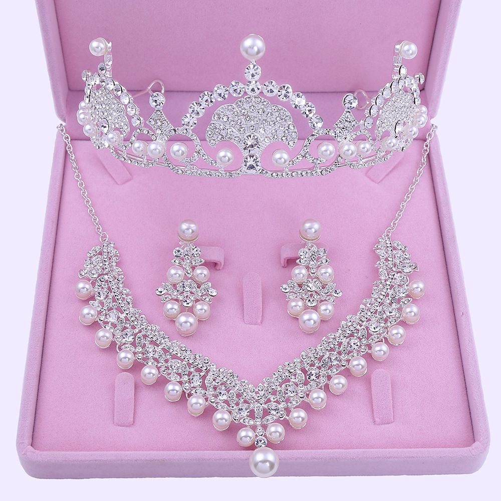 

Bridal Pearl Rhinestone Jewelry Set Wedding Accessories Tiaras Crowns Necklace Earrings Headpieces for Bride