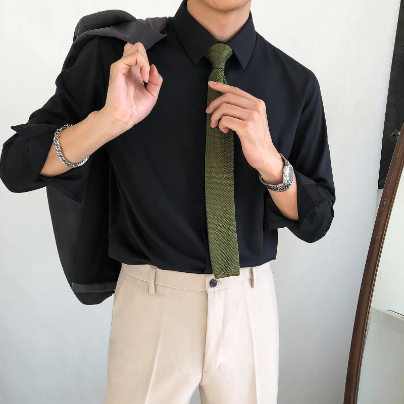

Men' Dress Shirts Fashion Cotton Long Sleeve Blouse Solid Slim Fit Male Social Casual Business White Black Design Tops B93Men, Blue