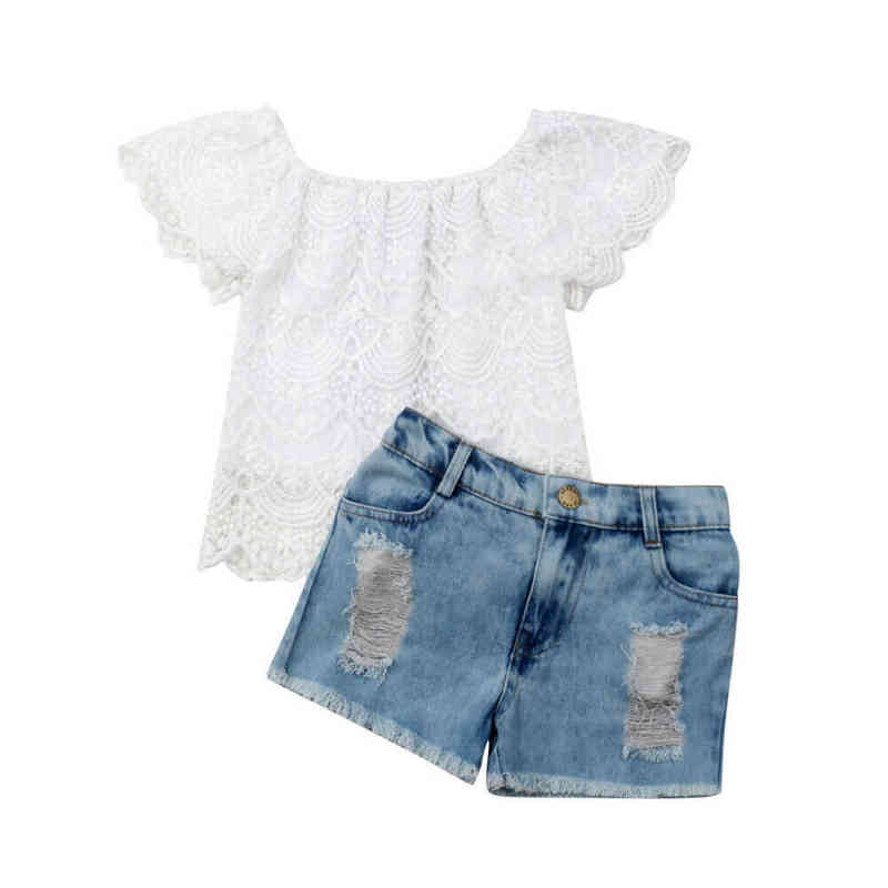 

Citgeett Summer Kids Baby Girl Floral Clothes Lace White Tops zDenim Pants Outfit Sunsuit Shorts Set J220712, Red