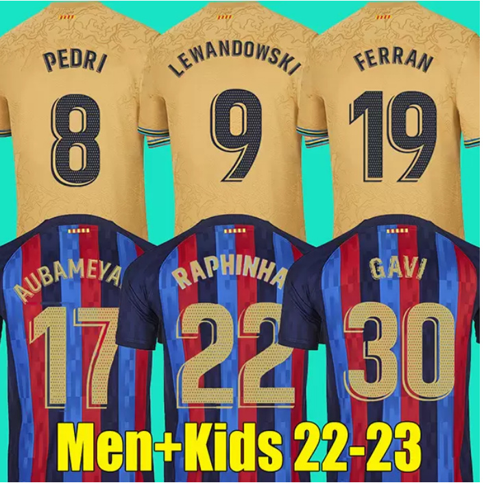 

2023 Camisetas de football LEWANDOWSKI PEDRI ADAMA AUBA soccer jersey FERRAN 22 23 ANSU FATI 2022 GAVI RAPHINHA barcelona DEST kit shirt men kids sets, Away