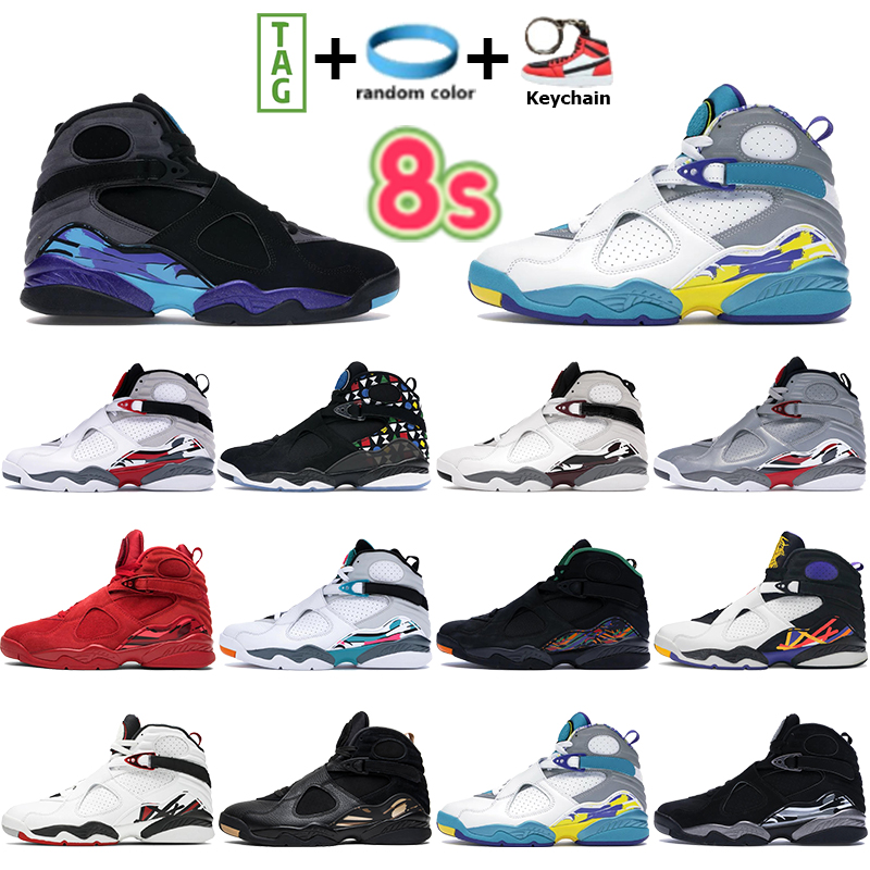 

Newest 8 Sneakers 8s Mens Basketball Shoes Three Peat Valentines Day White Aqua Alternate Playoffs Reflective Silver Men Women Sports Trainers, Shoe box