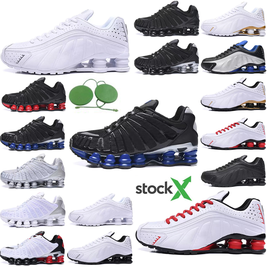 

shox tl r4 running shoes for men triple black white red Metallic Pure Platinum Dark Blue Volt Skepta Chrome Gold Wolf Grey trainers sports sneakers man 40-46, Box
