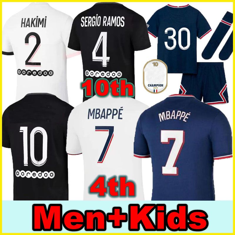 

HAKIMI SERGIO RAMOS maillot de foot 21 22 STAR SPECIAL soccer jersey 2021 MBAPPE shirt men kids hommes enfants 3RD black 4th Maillots VERRATTI MARQUINHOS DI MARIA pSGs, 4th kids