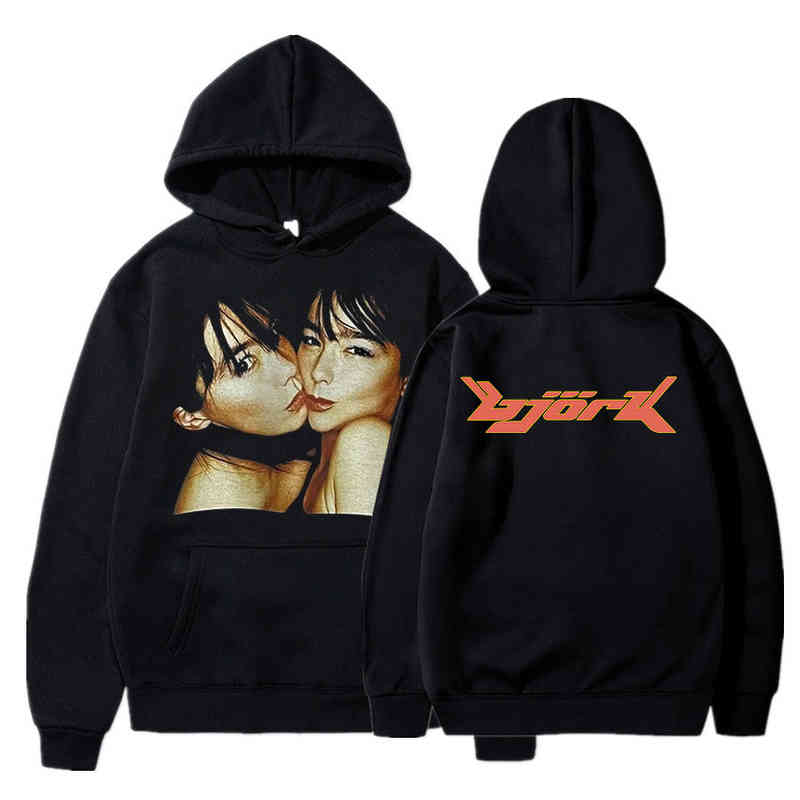

1990 Bjork Heavy Concert Vintage Hoodie Hip Hop Music Album Double Sided Print Oversized Sweatshirts Streetwear Cloth Unisex, Orange