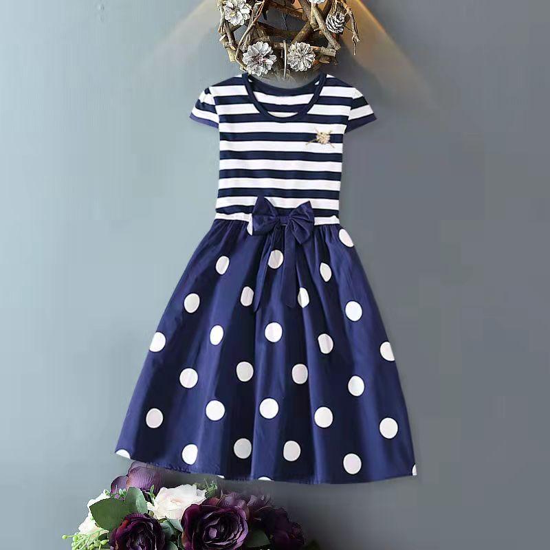 

Girl's Dresses Girl Party Dress For Kids Birthday Summer Printed Dot Princess VestidosGirl's, Blue