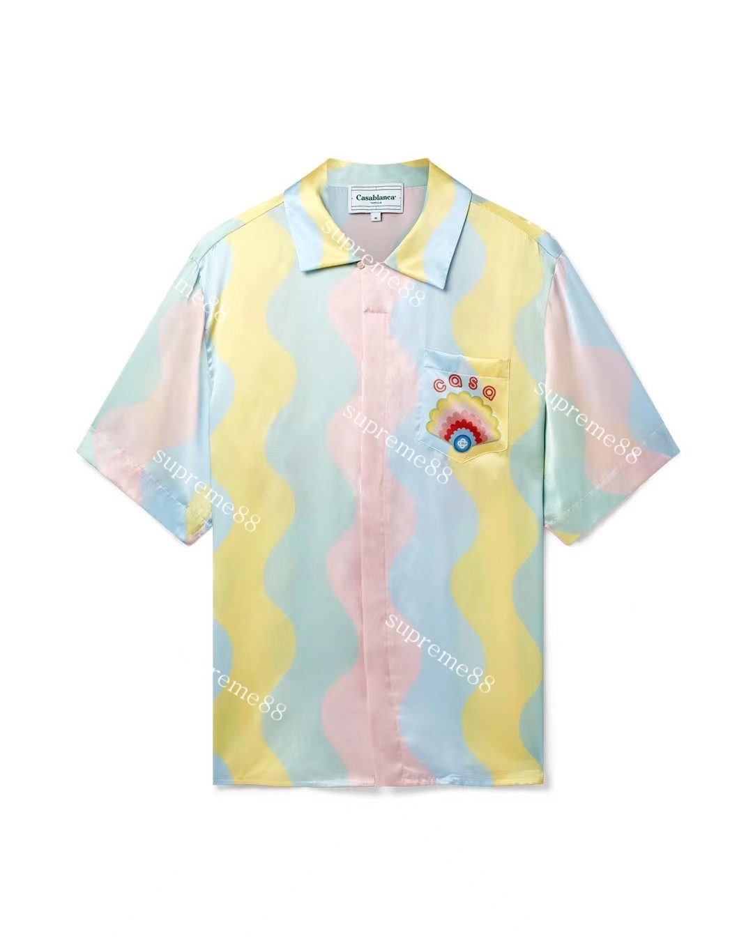 New Casablanc High Texture Cream Neon Rainbow Men and Women Designer Silk Shirts Dream Silk Hawaiian Short Sleeve Shirt