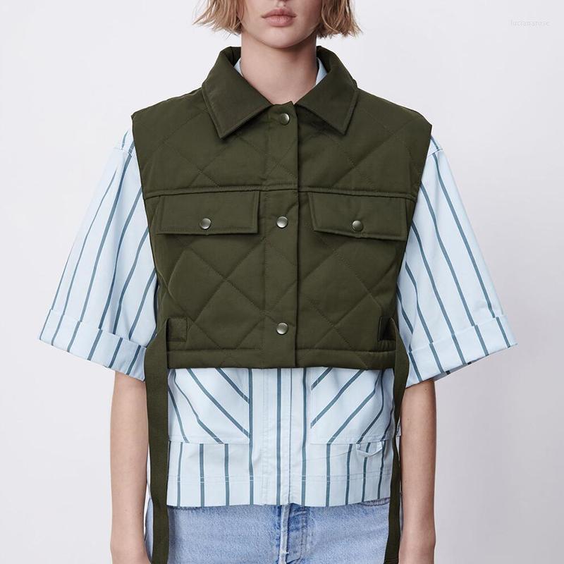 

Women' Vests Womens Vest Army Green Lapel Sleeveless Jacket 2022 Fashion Large Pocket Design Waistcoat Streetwear Tops Luci22