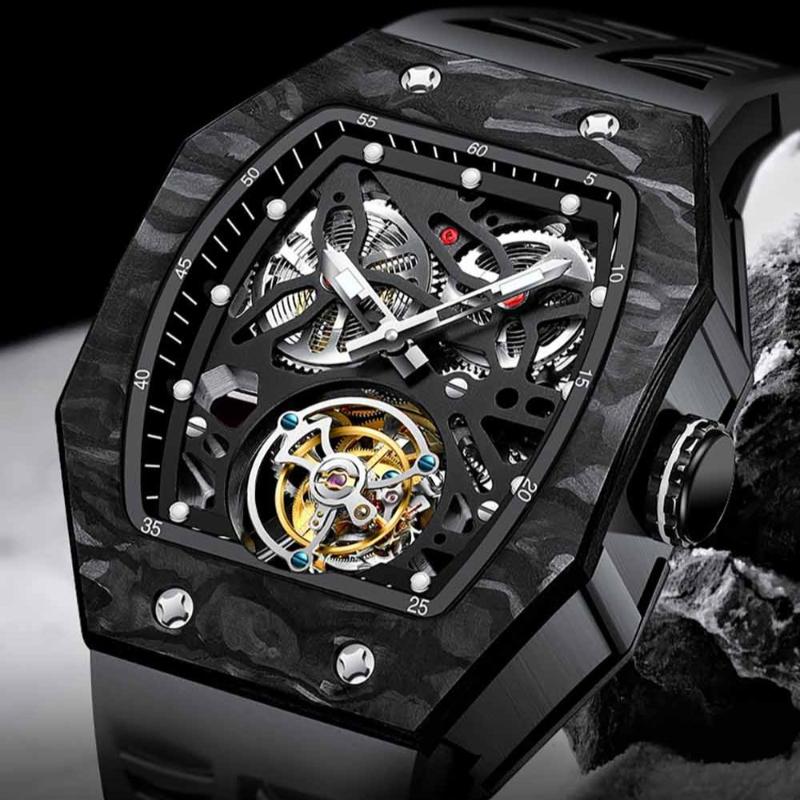

Wristwatches Luxury Watches Mens AESOP Tourbillon Watch Sapphire Waterproof Mechanical Tonneau Case Skeleton Design 7036, Aesop w