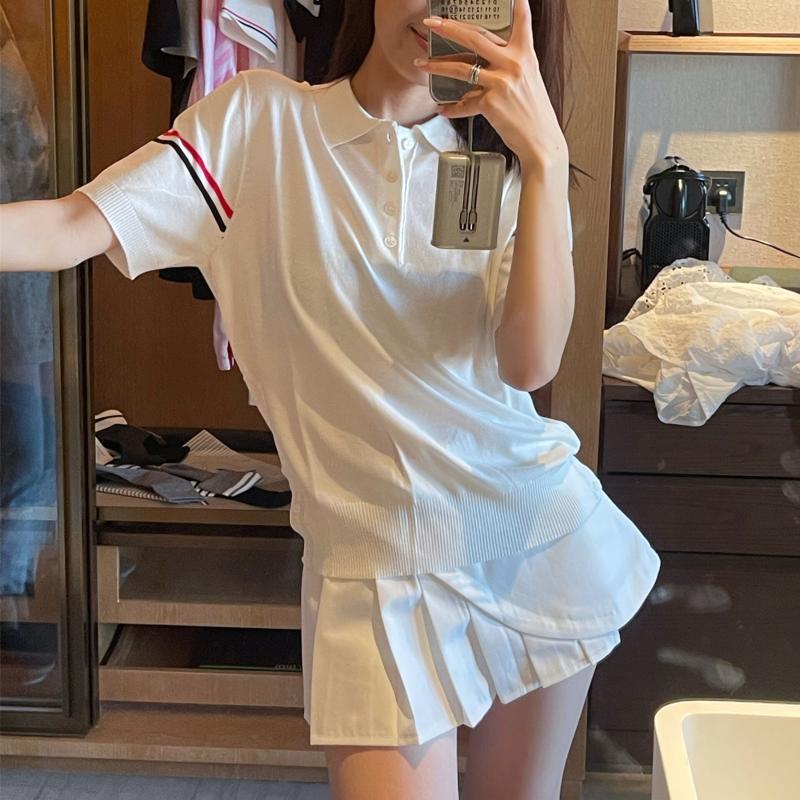 

Women' Polos Fashion Women' Brand Shirt Luxury Knitted Double Sleeve Color Strip Design T-shirt Original High Quality Famous Tops Tees, White