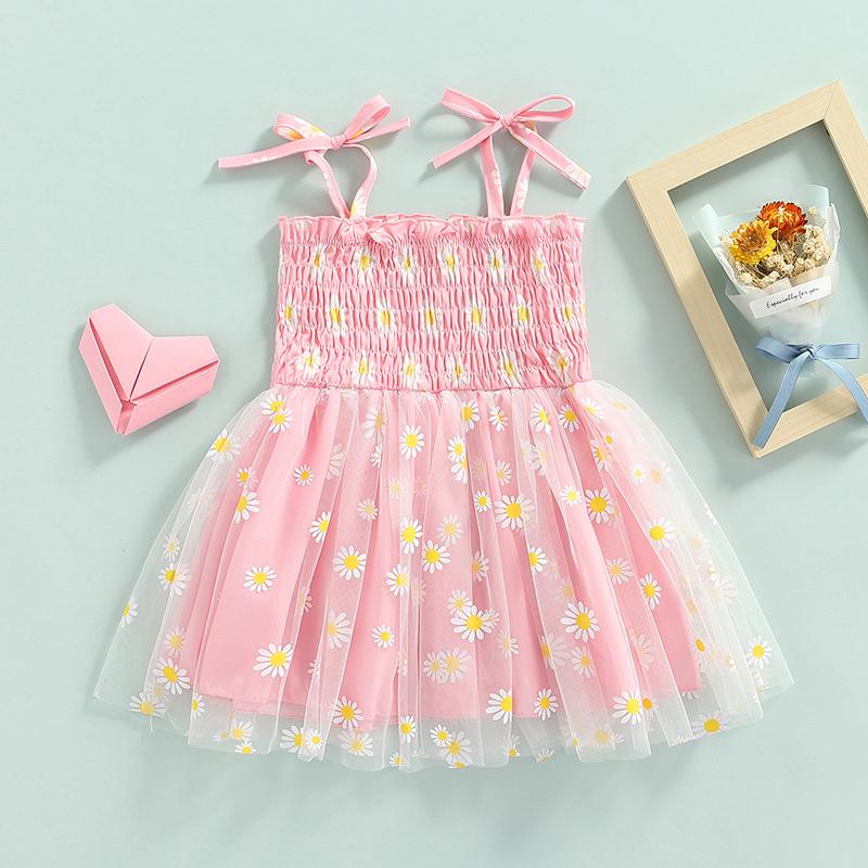 

Girl's Dresses Born Kid Girl Floral Dress Sleeveless Off Shoulder Neck Midi Spring Summer Slimming Outerwear Loose MeshGirl's