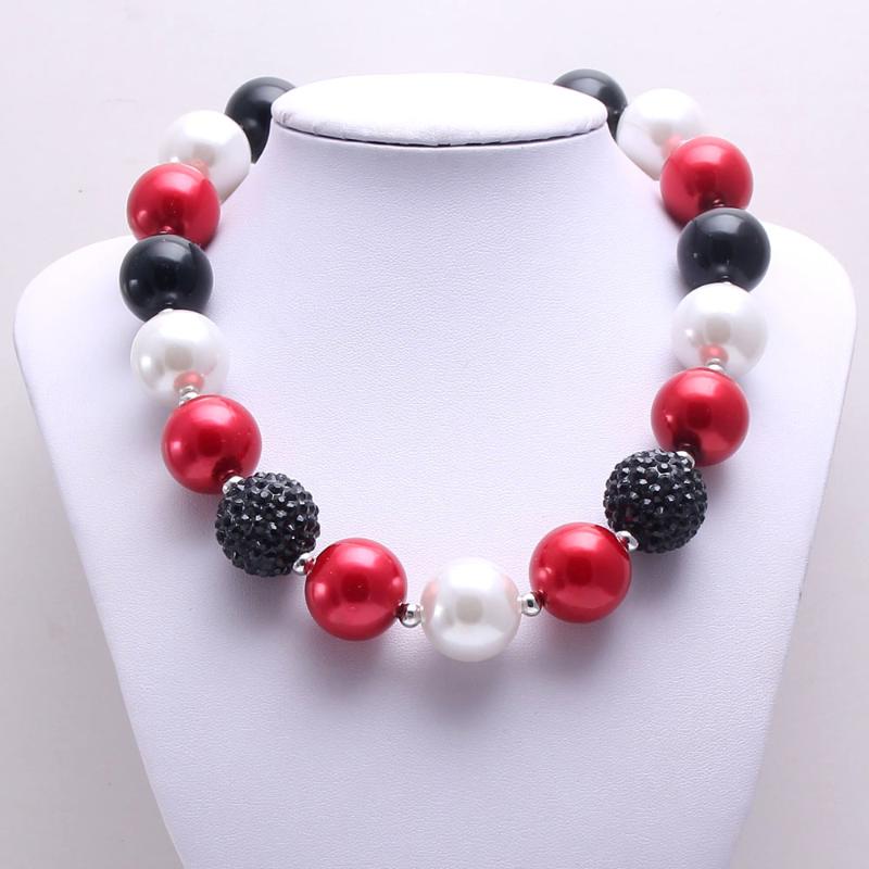 

Pendant Necklaces MHS.SUN 2PCS Pearl Beads Baby Kid Chunky Necklace Red Black Color Girl Kids Bubblegum Bead Children JewelryPendant
