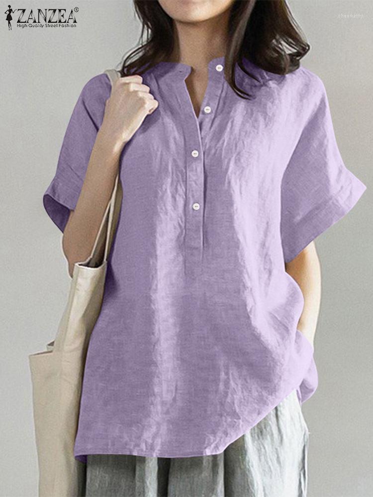 

Women' Blouses & Shirts Vintage Short Sleeve Tops Women Casual Solid Blouse Oversized Tunic 2022 Summer Baggy Camisas Fashion Office Lady, Beige