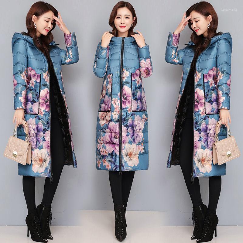 

Women's Down & Parkas Women 2022 Winter Fashion Middle-aged Long Plus Size Coats Female Warm Print Hooded Jackets Ladies Cotton-padded M606, Blue