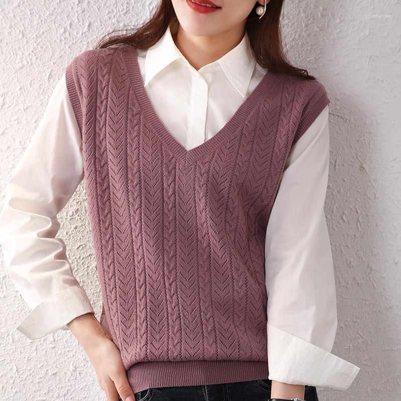 

Women' Vests Knitted Vest 2022 Short Wild V-neck Sleeveless Twist Sweater Small Waistcoat Luci22, Black