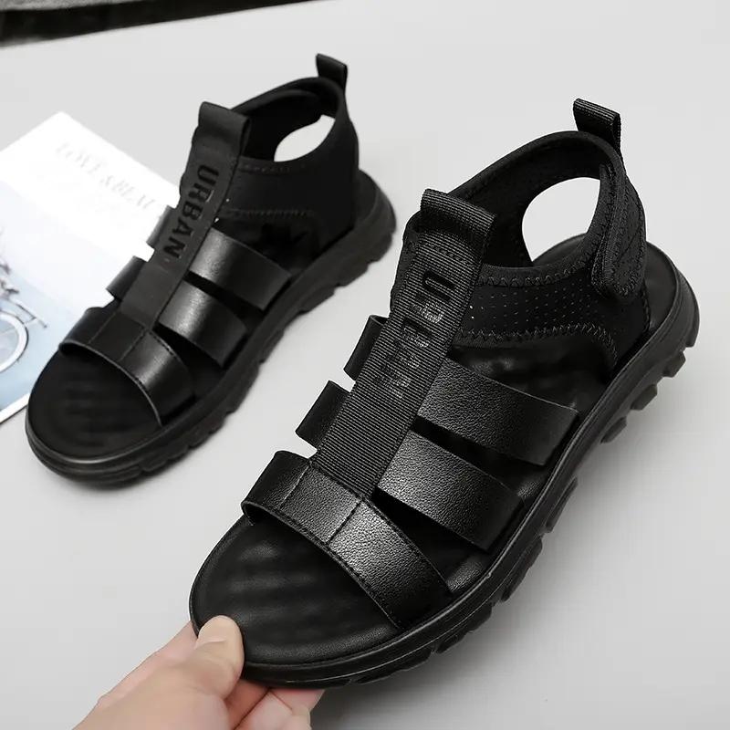 Sandales d'été en cuir pour hommes, Version coréenne romaine, mode britannique, noir, taille 38-44