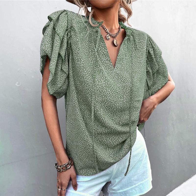 

Women' Blouses & Shirts Women' Casual Tiered Bell Sleeve V Neck Tie Leopard Print Loose Tops Shirt Flannel Work For WomenWomen, Green