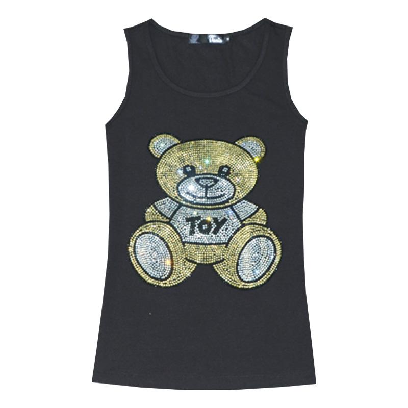 

Women's Tanks & Camis Summer Sleeveless T Shirt Women Ladies Multicolor Crystal Bear T-Shirt Vest Love Tank Tops Women's Cotton TeesWome, Black