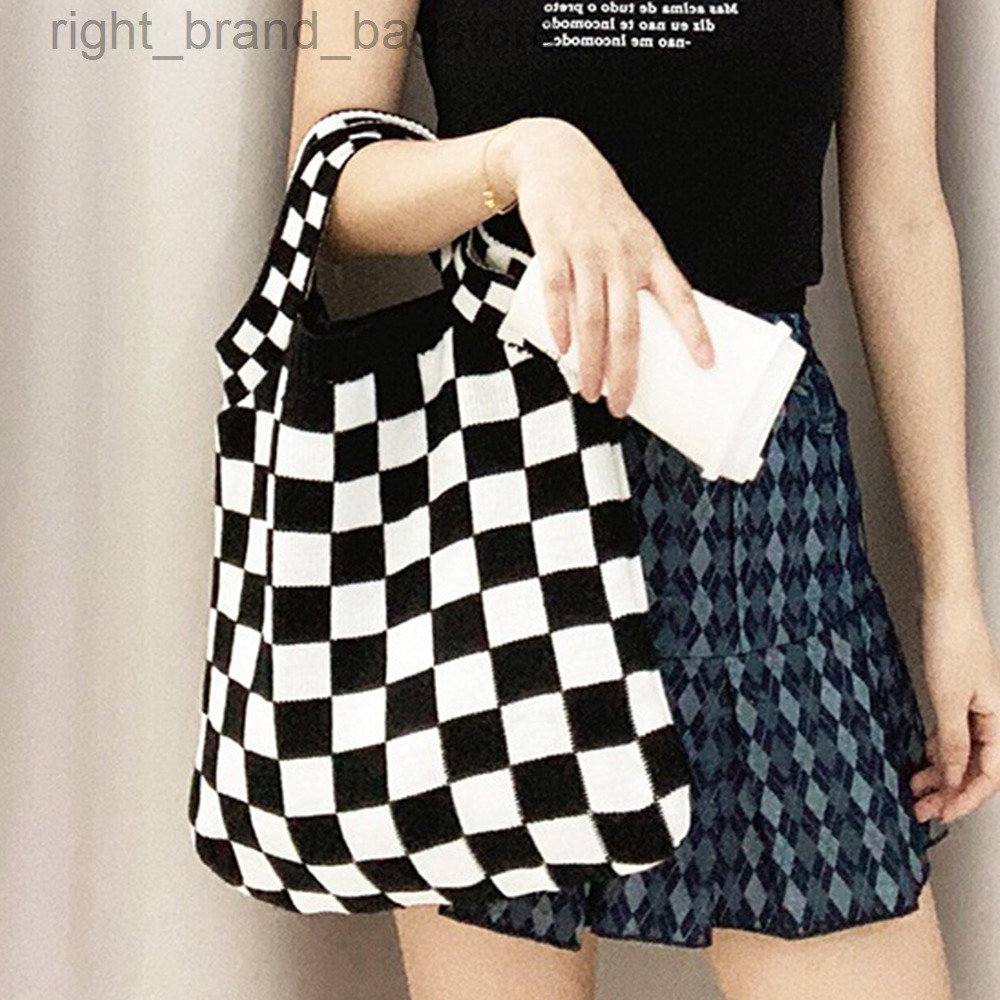 

Fashion Woven Tote Shoulder Bags for Women 2021 Color Plaid Knitting Women Handbag Designer Big Tote Female Shopper Purse Lady W220813, Blue red